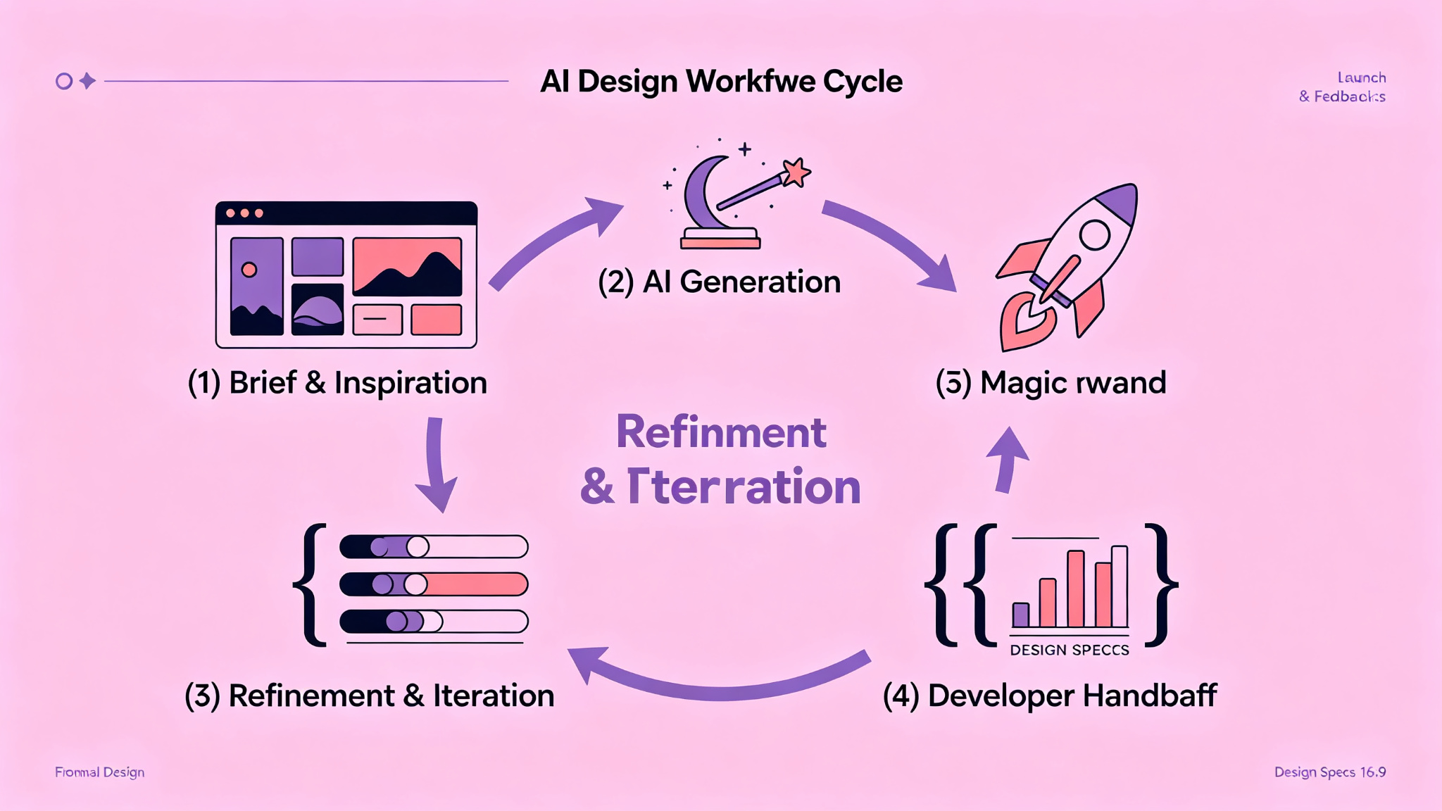 AI design workflow cycle from brief and inspiration to launch and feedback