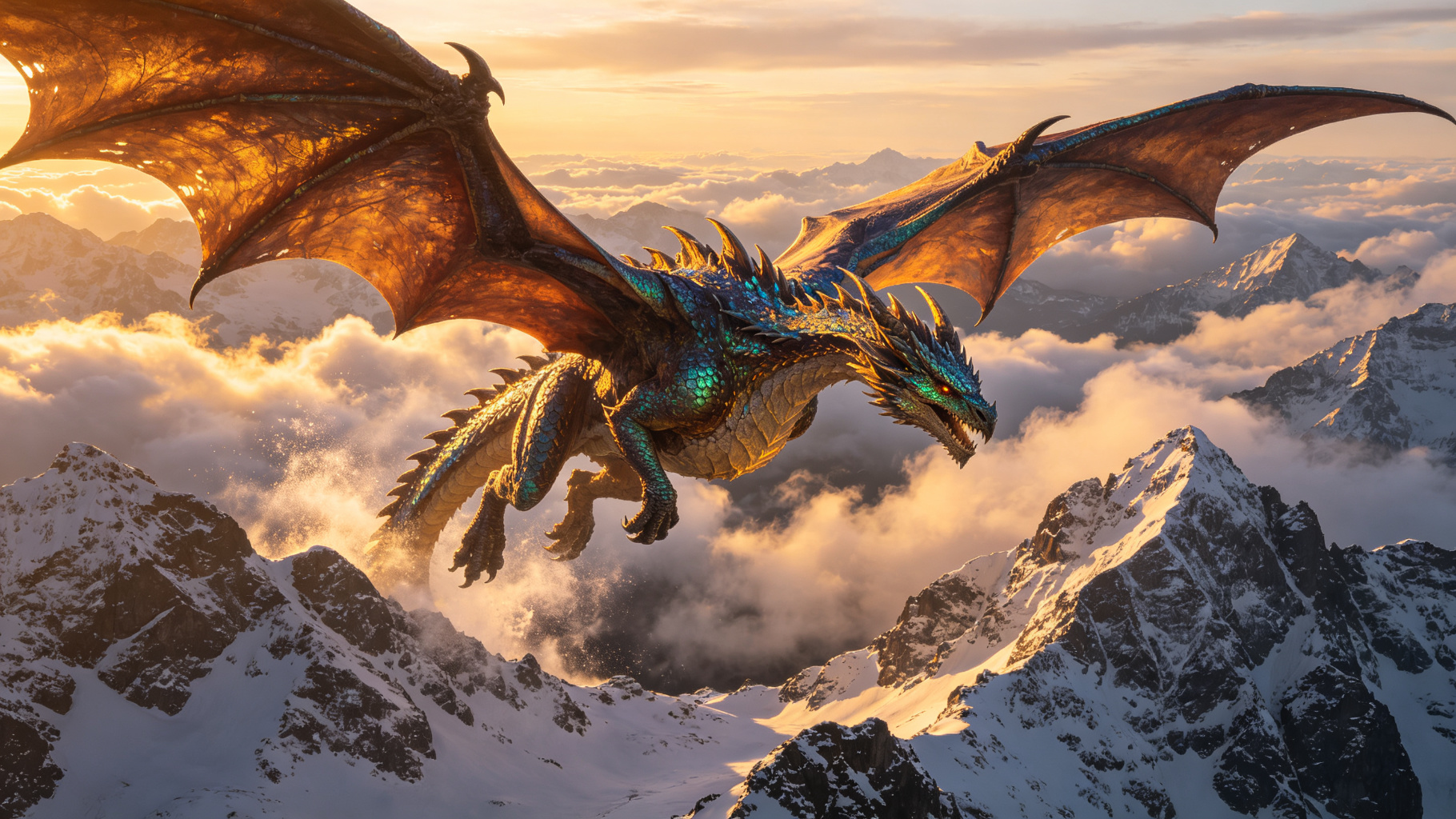 Dragon Flying Over Mountains