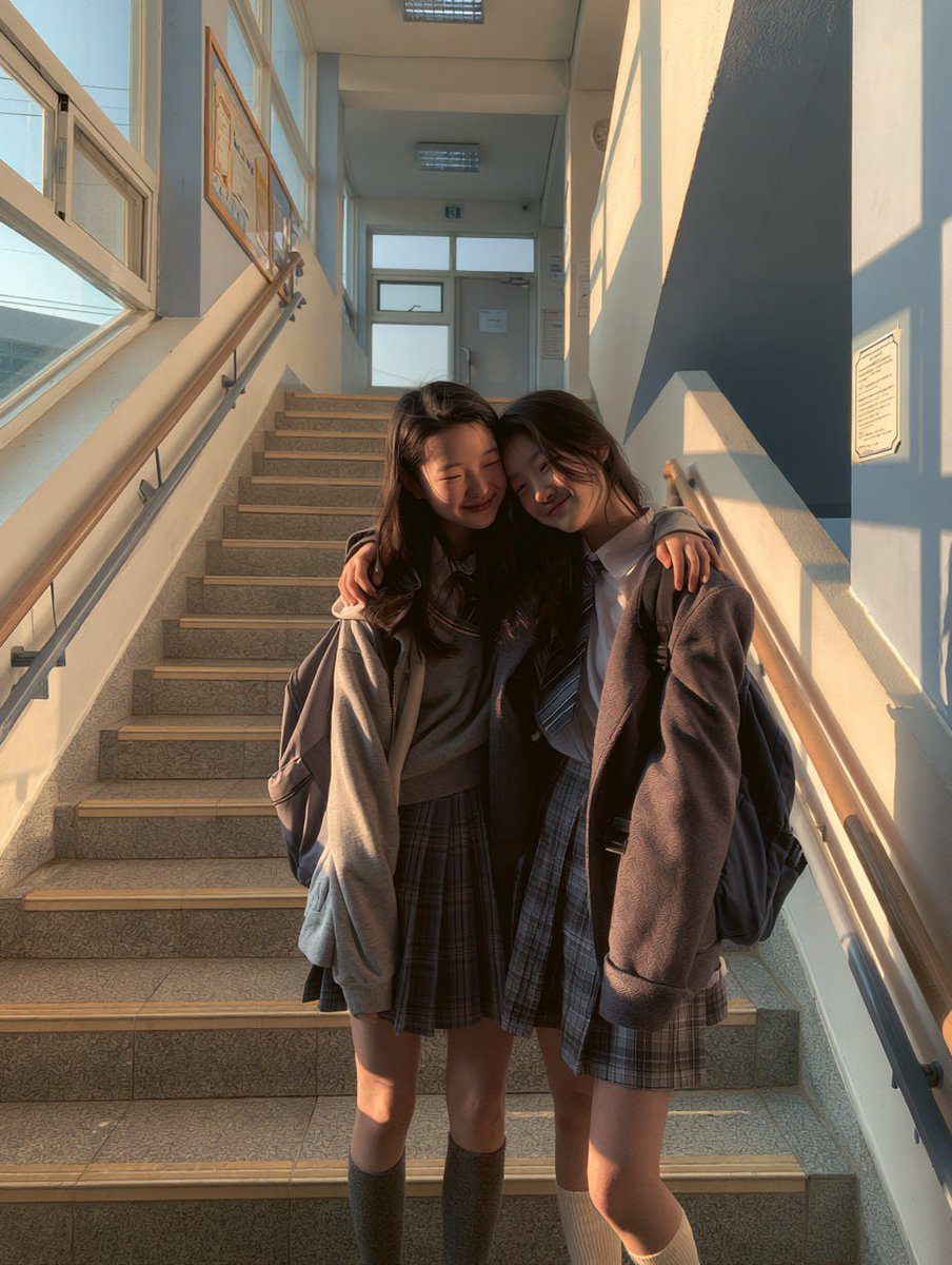 Realistic Korean School Stairwell Candid